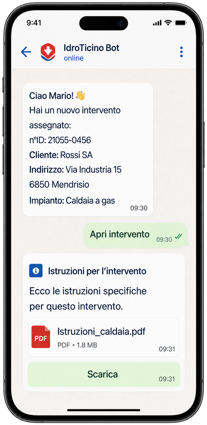 Field Service Bot: intervento assegnato in chat