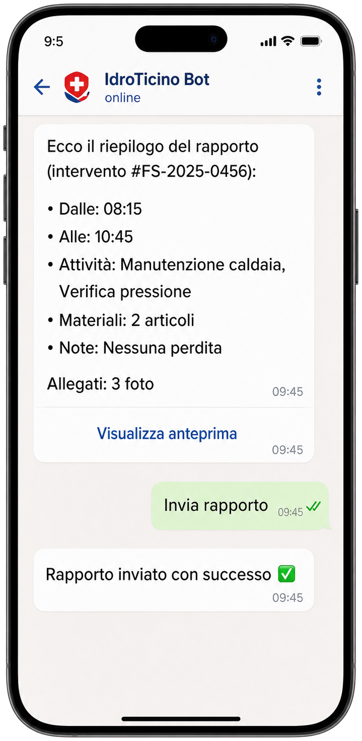 Riepilogo e invio del rapporto